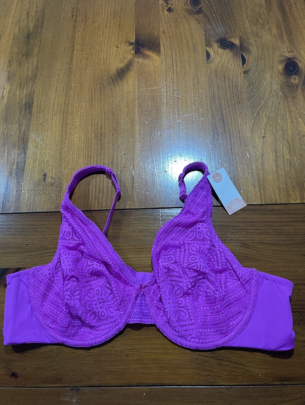 NWT CACIQUE Womens Sexy Fuschia Pink Lace‎ Unlined Full Coverage Bra Size 46C